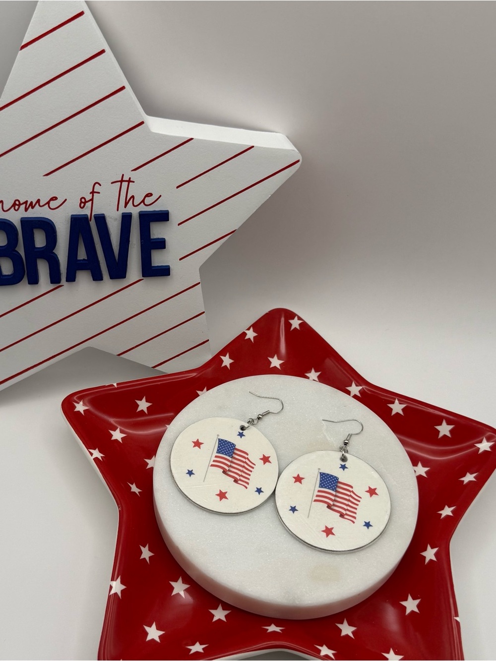 Patriotic USA Decoupage Round Wooden Earrings – America’s 250th Birthday